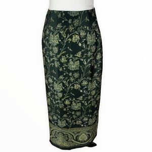 Vintage Green Paisley Boho Wrap Maxi Skirt Size 4